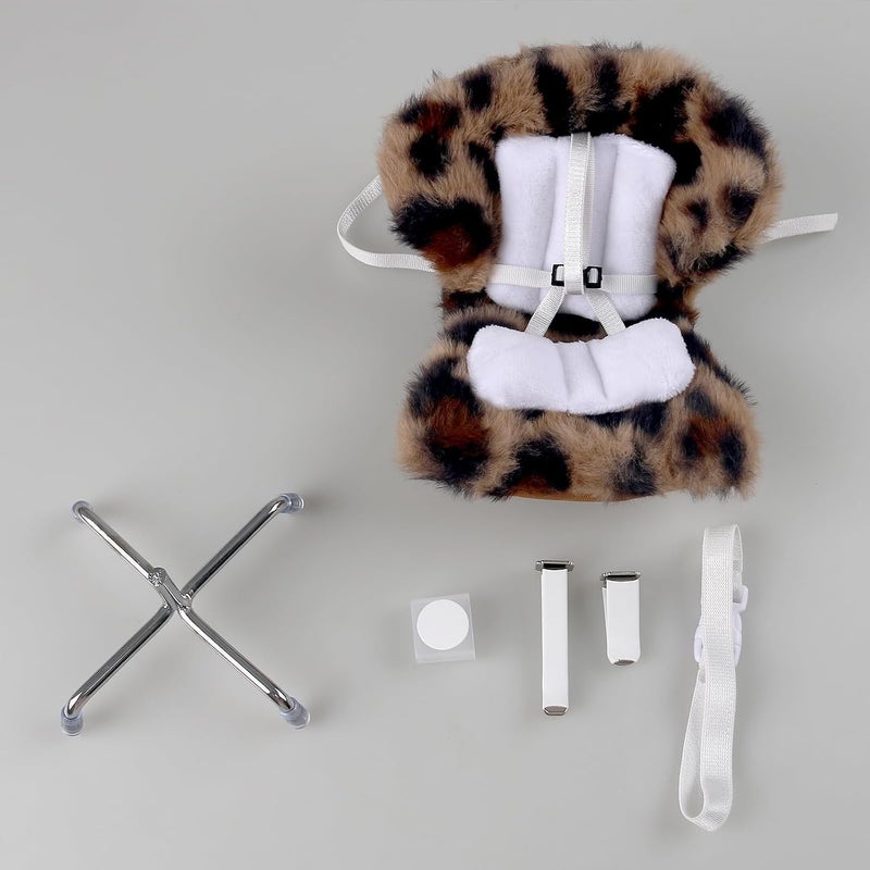 Walant Doll Car Seat Compatible with Labubu, Chair for 10-17cm Dolls - Adjustable Safety Strap, Air Vent Clip & Desktop Stand, Soft Cushion, Cute Car Ornament Gift for Collectors & Fans (Brown Leopard Print) - Image 3
